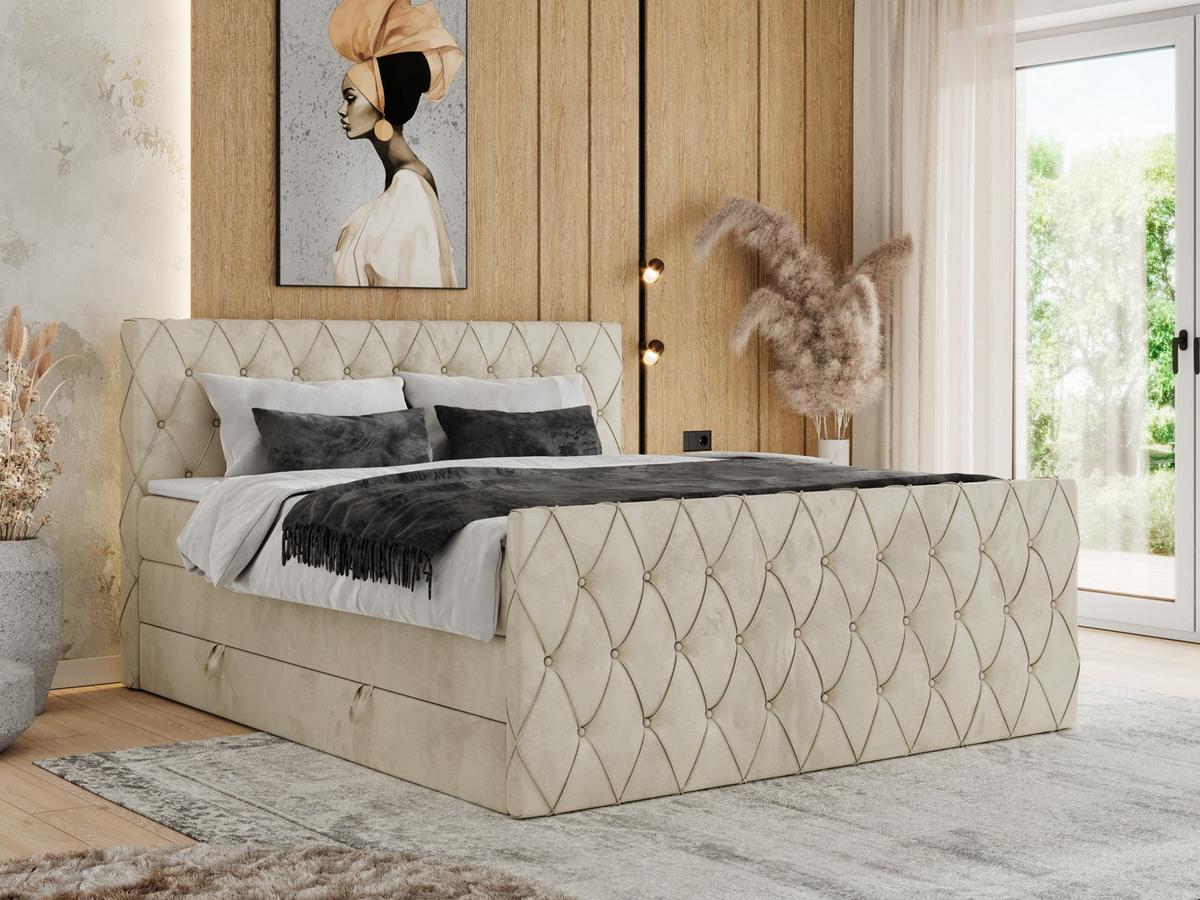 BOXSPRINGBETT MIREN KING DUO 180/200 Beige Velvet - H3 - Beige, Holz/Textil (180/200cm) - MKS