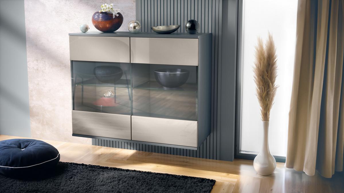 KOMMODE Bari Sandgrau Hochglanz - Sandfarben, Holzwerkstoff (92.5/73.5/35cm) - Vladon