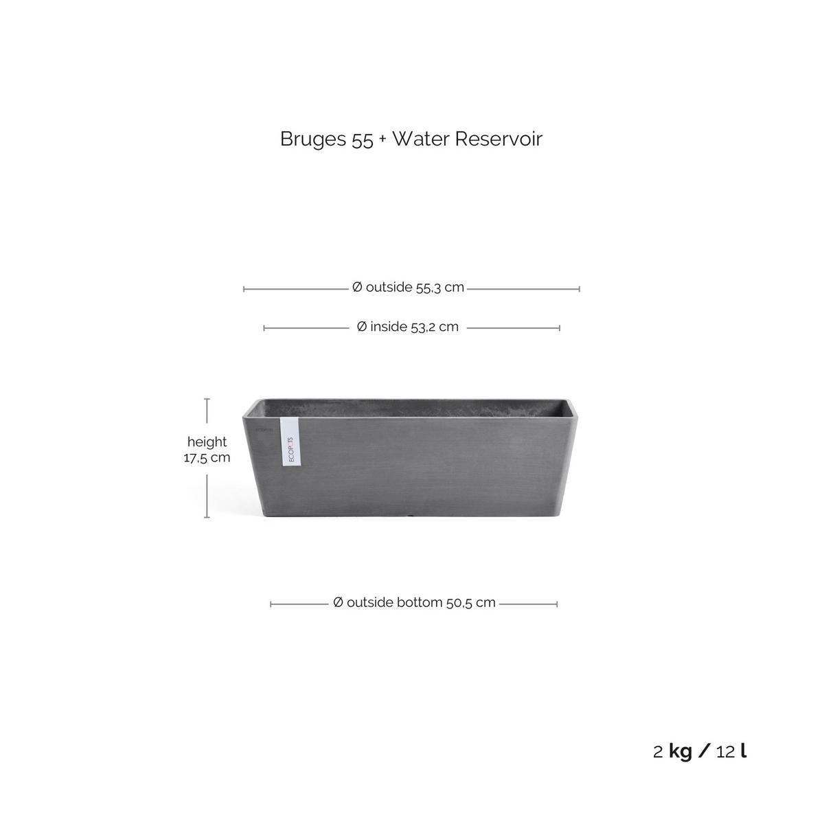BLUMENTOPF mit Wasserreservoir Bruges 55,3/16,5/17,5 cm Grau - Grau, Kunststoff (55.3/17.5cm) - Ecopots