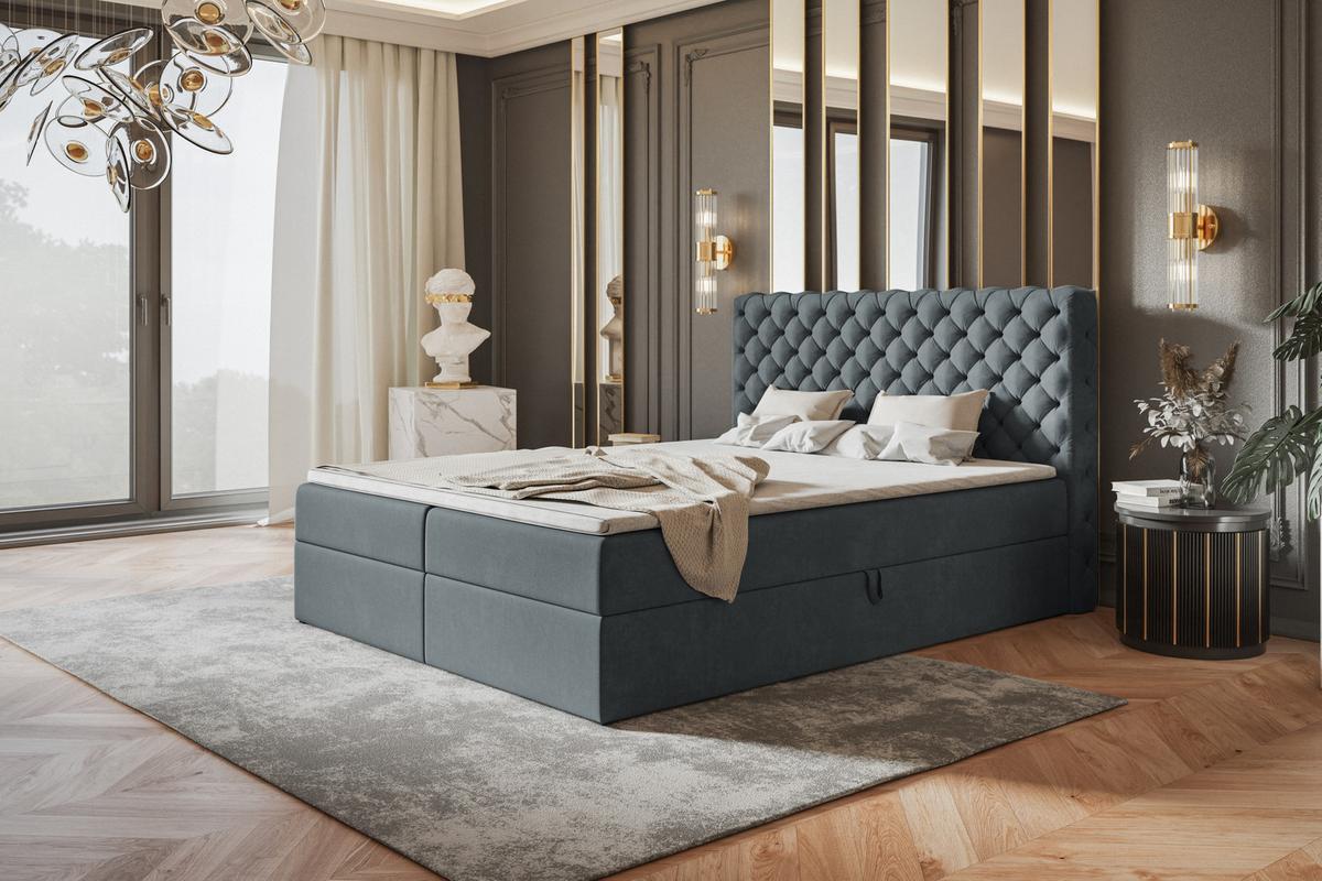 BOXBETT MIAMI mit 2 Bettkästen, 120x200, Farbe: Dunkelgrau, Velourstoff, Doppelbett mit Bonell-Matratze - Dunkelgrau, Holz/Kunststoff (120/200cm) - Alpi-Möbel