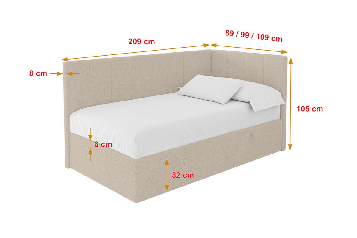 EINZELBETT Jugendbett mit Bettkasten Links, ohne Matratze - LOVY 100x200 Dunkelbeige - Mokka, Holzwerkstoff/Textil (100/200cm) - ALTDECOR