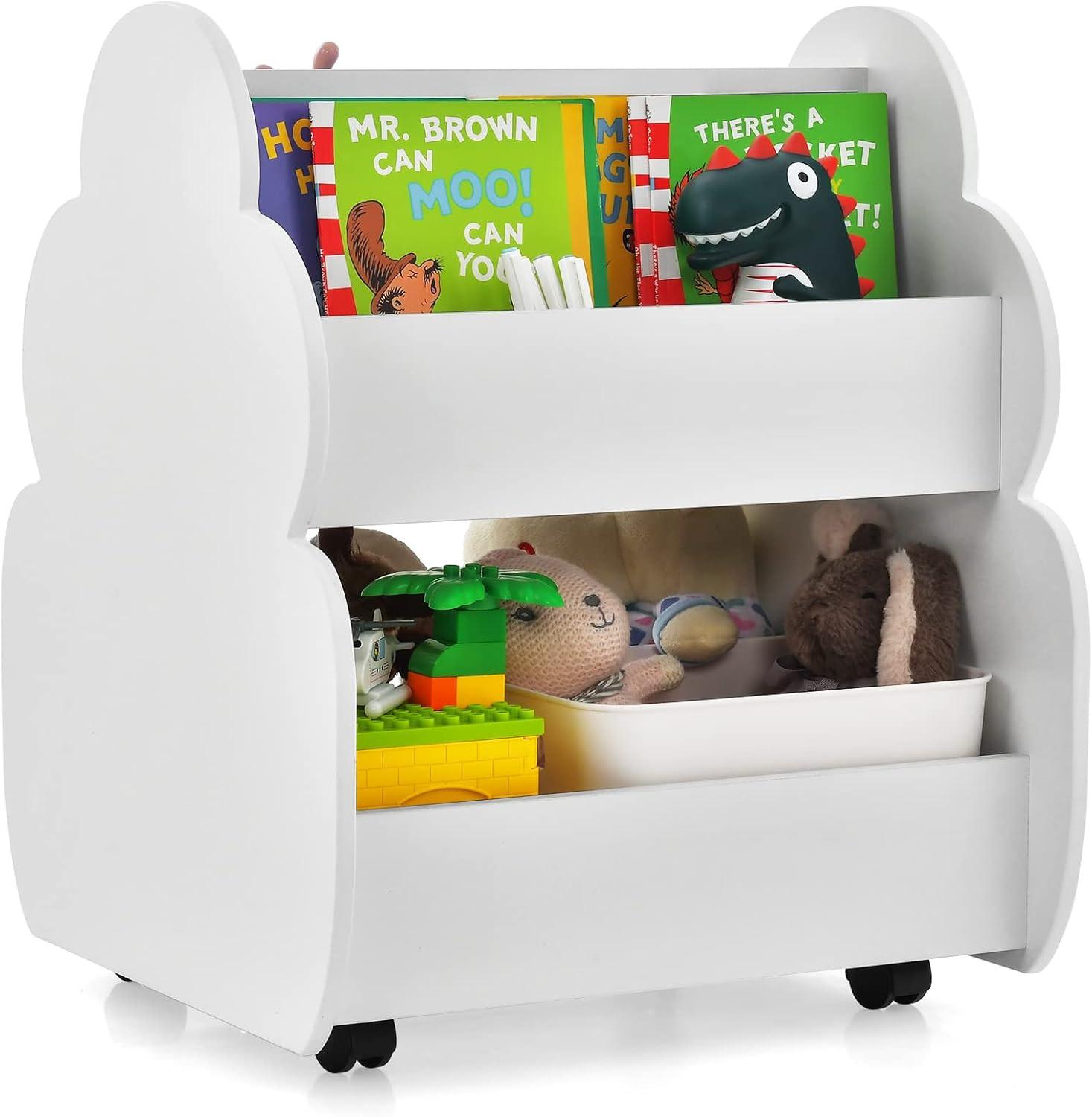 BÜCHERREGAL Kinder Auf Rollen Weiß - Weiß, Holz (52/64/47cm) - COSTWAY
