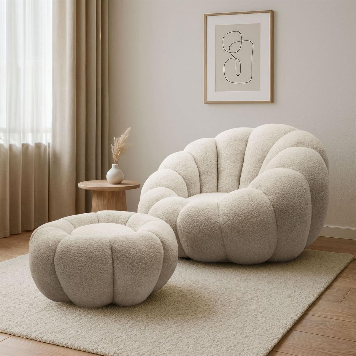 DREHSESSEL FLUFFY mit Fußstütze - Beige, Textil (95/60/95cm) - Lookway