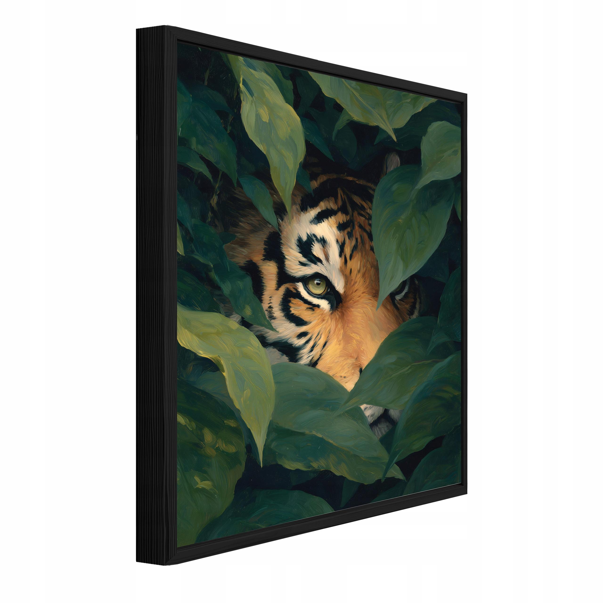 BILDER mit Rahmen Tiger Blätter Grün 70x100 cm - Multicolor, Holzwerkstoff (70/100cm) - Wallarena