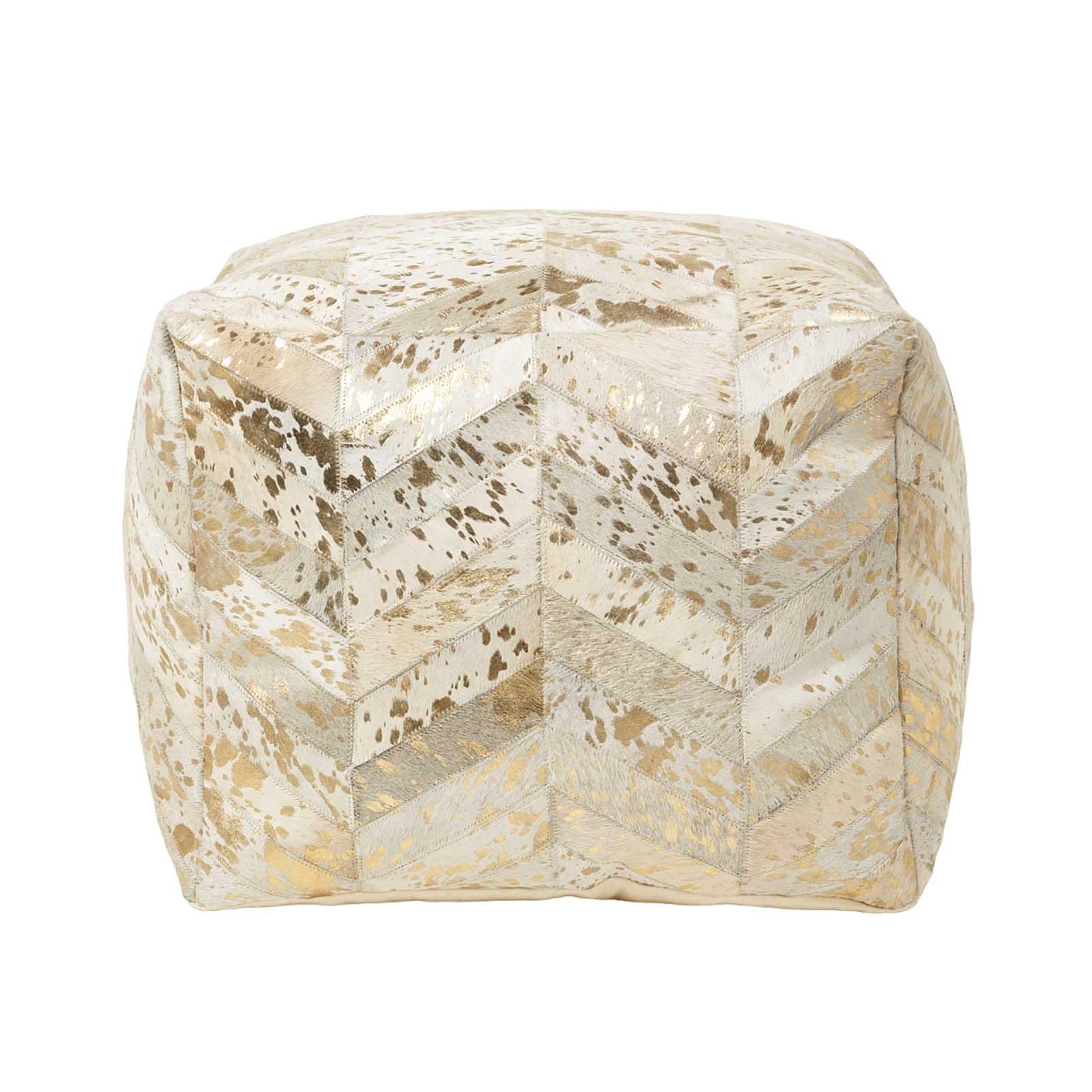 PATCHWORK-SITZPOUF Fell creme-gold, 50/50/40 cm - Grau, Leder (50/40/50cm) - Homescapes