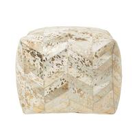 PATCHWORK-SITZPOUF Fell creme-gold, 50/50/40 cm - Grau, Leder (50/40/50cm) - Homescapes