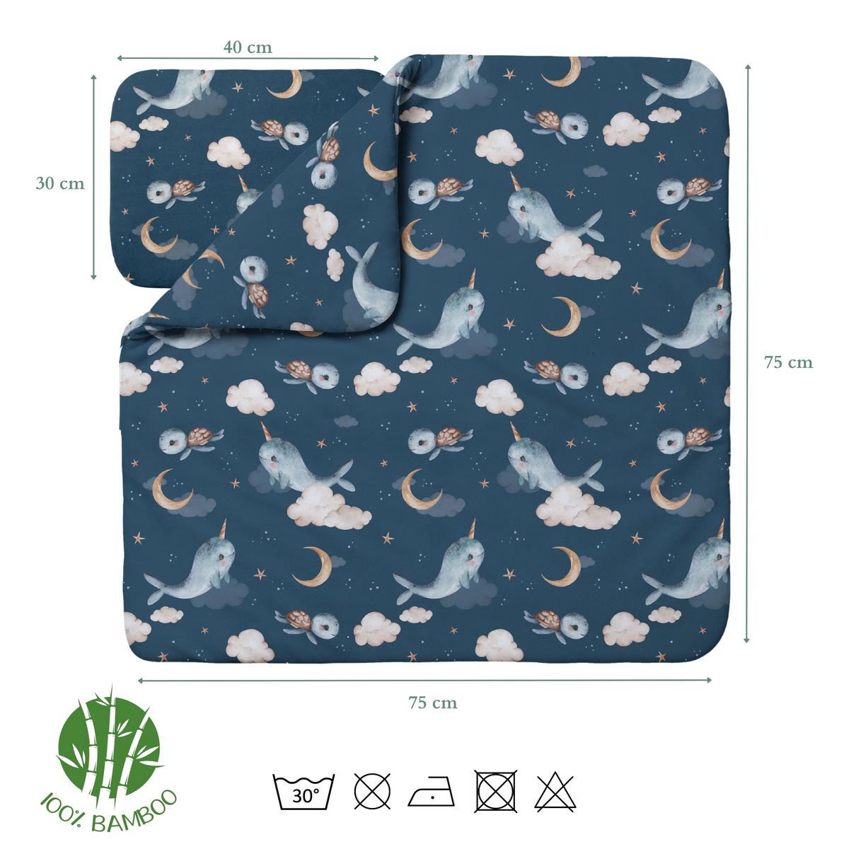 BABY Bambus-Bettwäsche Wale - Dunkelblau, Textil (75/75cm) - waldin