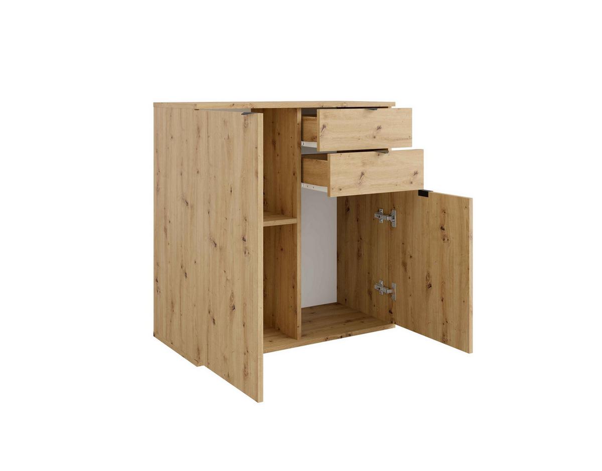 KOMMODE METRIX 120/82,5/35cm mit 2 Schubladen 3 Türen Eiche Artisan - Eiche Artisan, Holzwerkstoff (120/82.5/35cm) - MASSENO