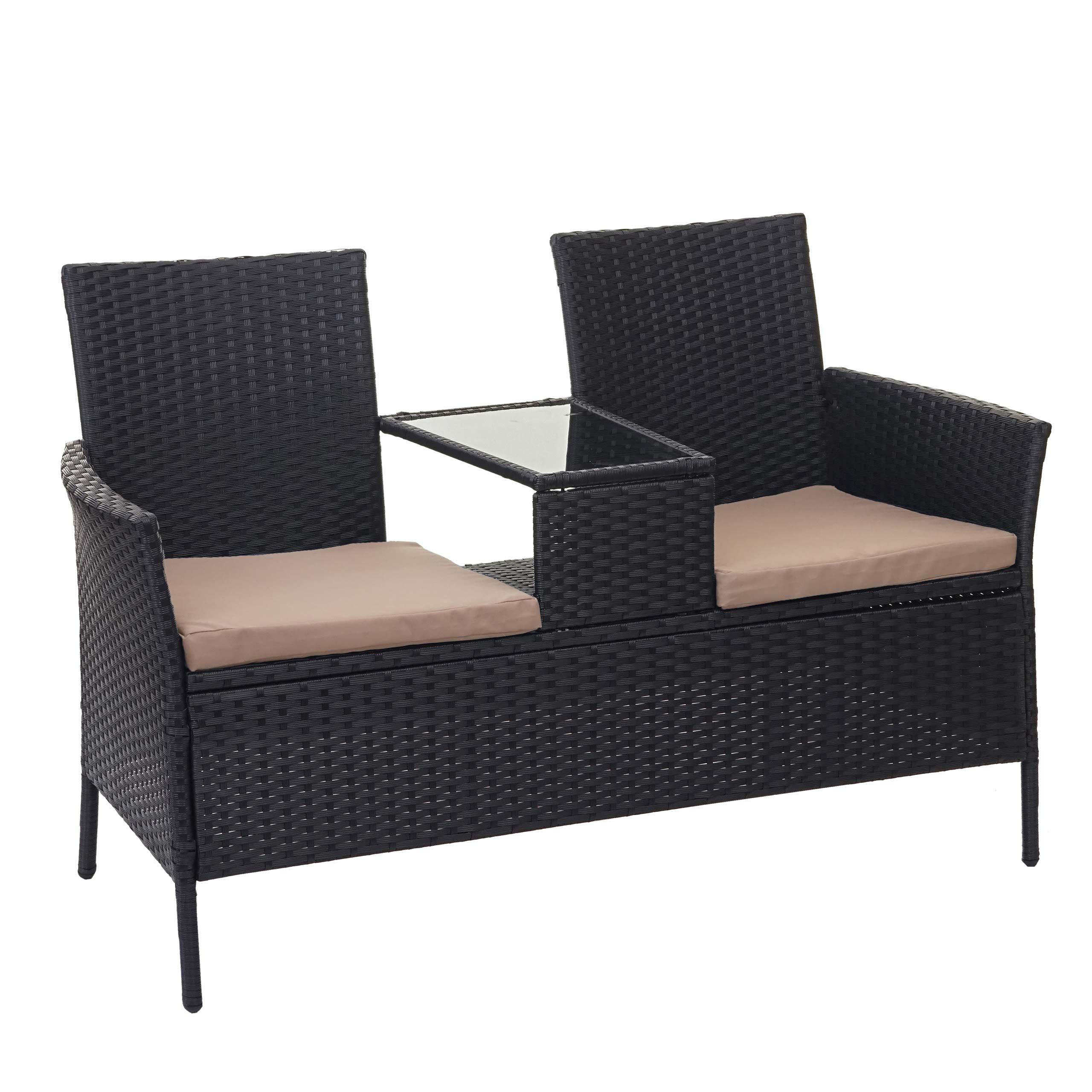 POLY-RATTAN SITZBANK Schwarz, Beige - Beige/Schwarz, Kunststoff (132/84/55cm) - MCW