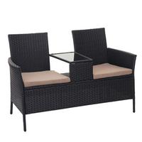 POLY-RATTAN SITZBANK Schwarz, Beige - Beige/Schwarz, Kunststoff (132/84/55cm) - MCW