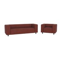 SITZGARNITUR 3+1 Tove Terrakotta Cord - Terracotta/Schwarz, Holz/Kunststoff (175/65/80cm) - S-Style Möbel