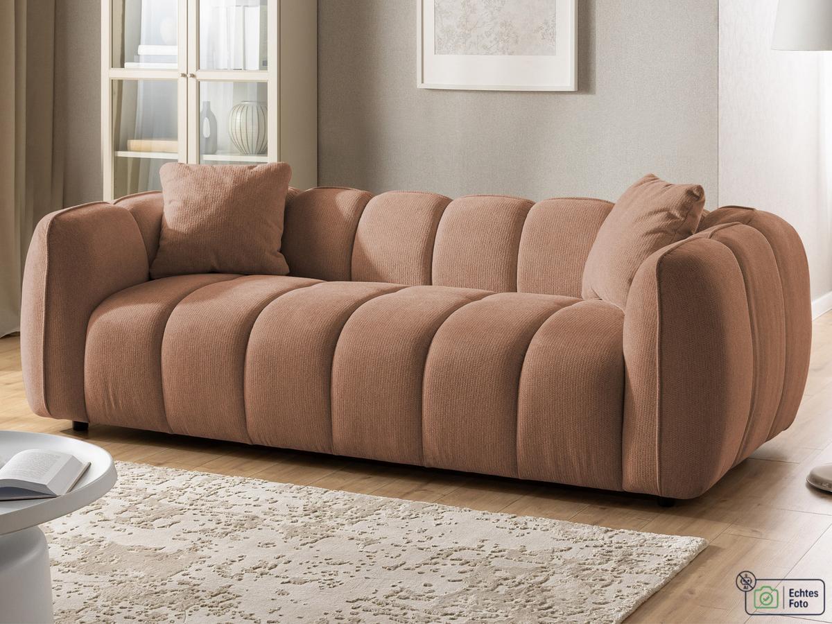 3-SITZER SOFA Nubira in tief gesteppter Bubble-Optik aus weichem Terrakotta Strukturstoff im modernen Design - Terracotta/Schwarz, Holz/Kunststoff (228/69/89cm) - S-Style Möbel