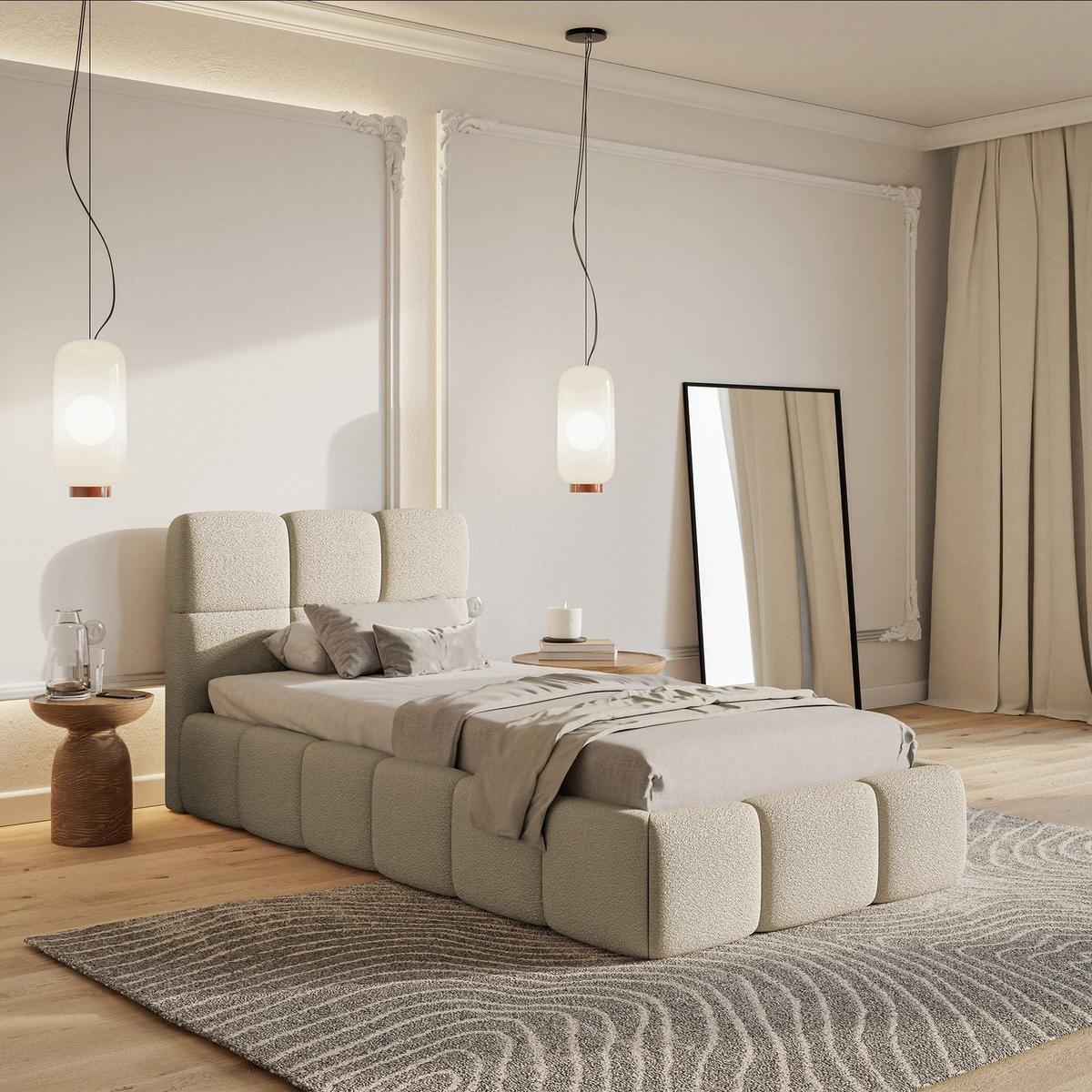 POLSTERBETT Cloudy Hellbeige Bouclé, 90x200 cm - Ecru/Schwarz, Kunststoff/Textil (90/200cm) - Selsey