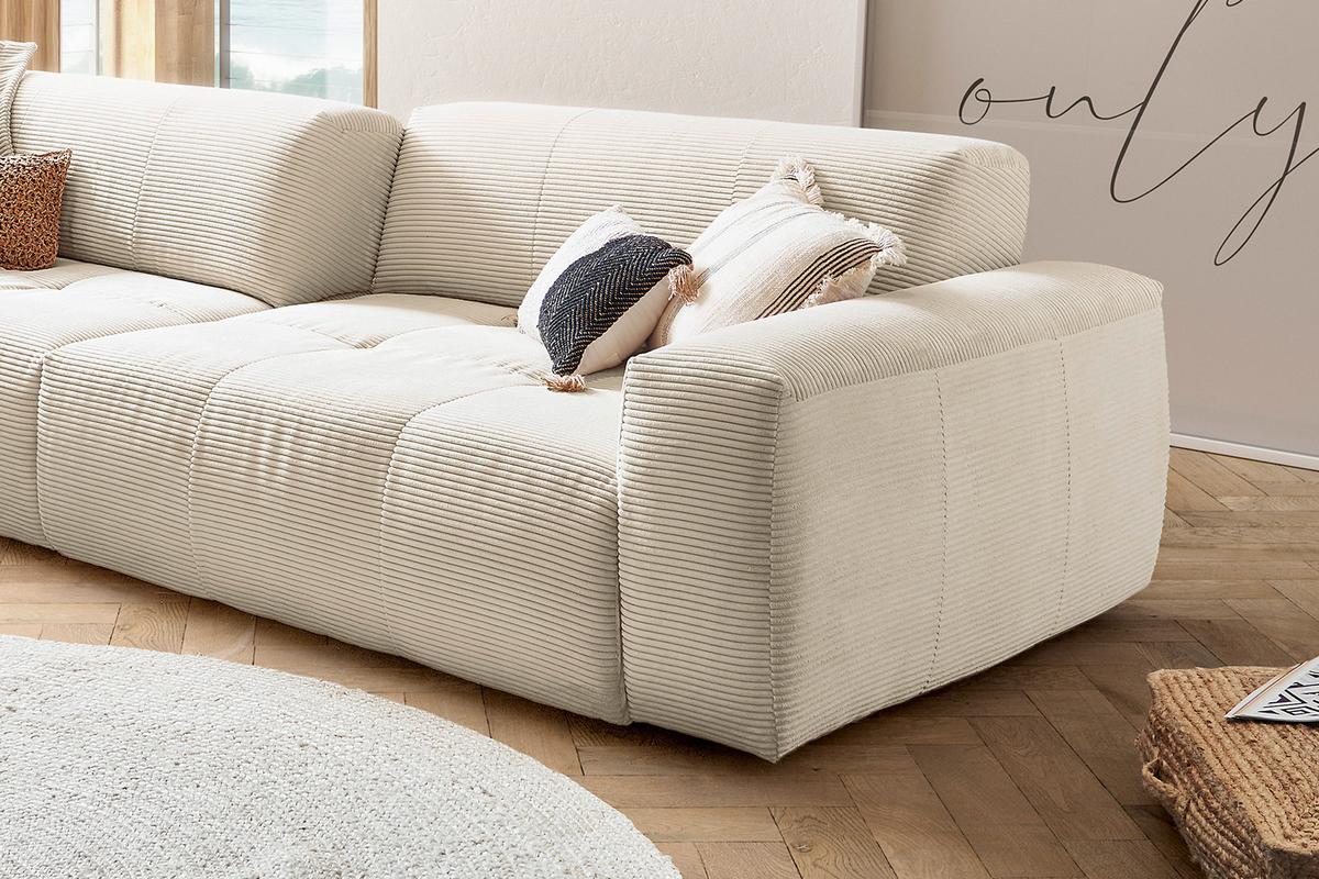 SOFA MIT SITZTIEFENVERSTELLUNG PALACE Weiß Cord Relaxfunktion - Weiß, Textil (298/74/120cm) - KAWOLA