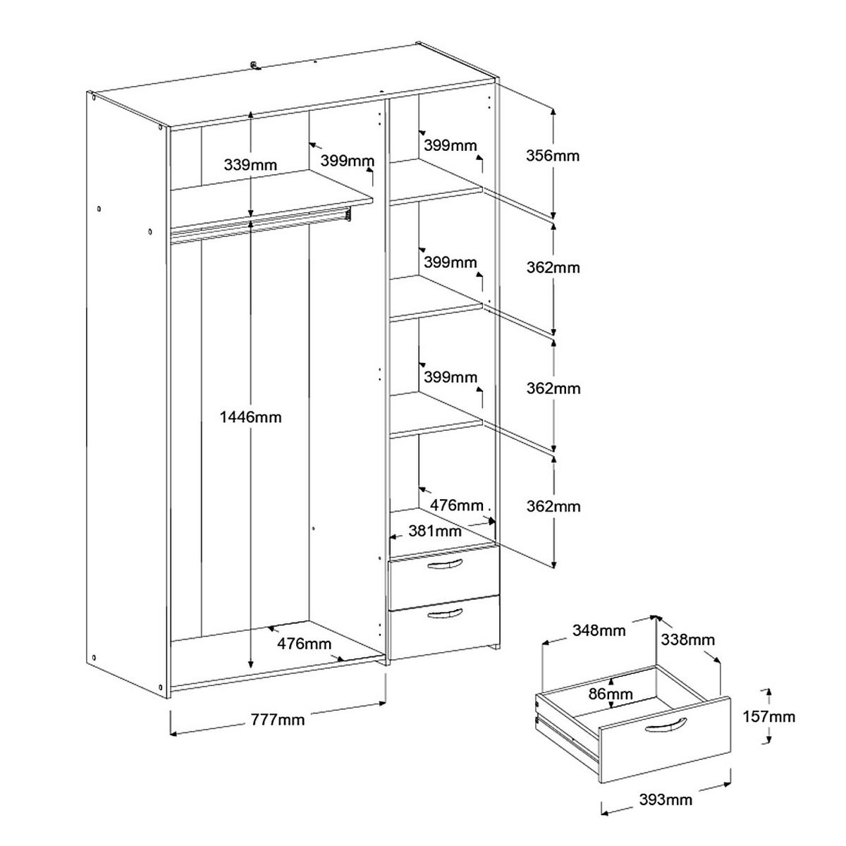 KLEIDERSCHRANK mit Spiegel Eiche 120 x 185 cm, Drehtürenschrank mit 3 Türen - Eichefarben/Silberfarben, Holzwerkstoff/Kunststoff (120/185/51cm) - Furn.Design