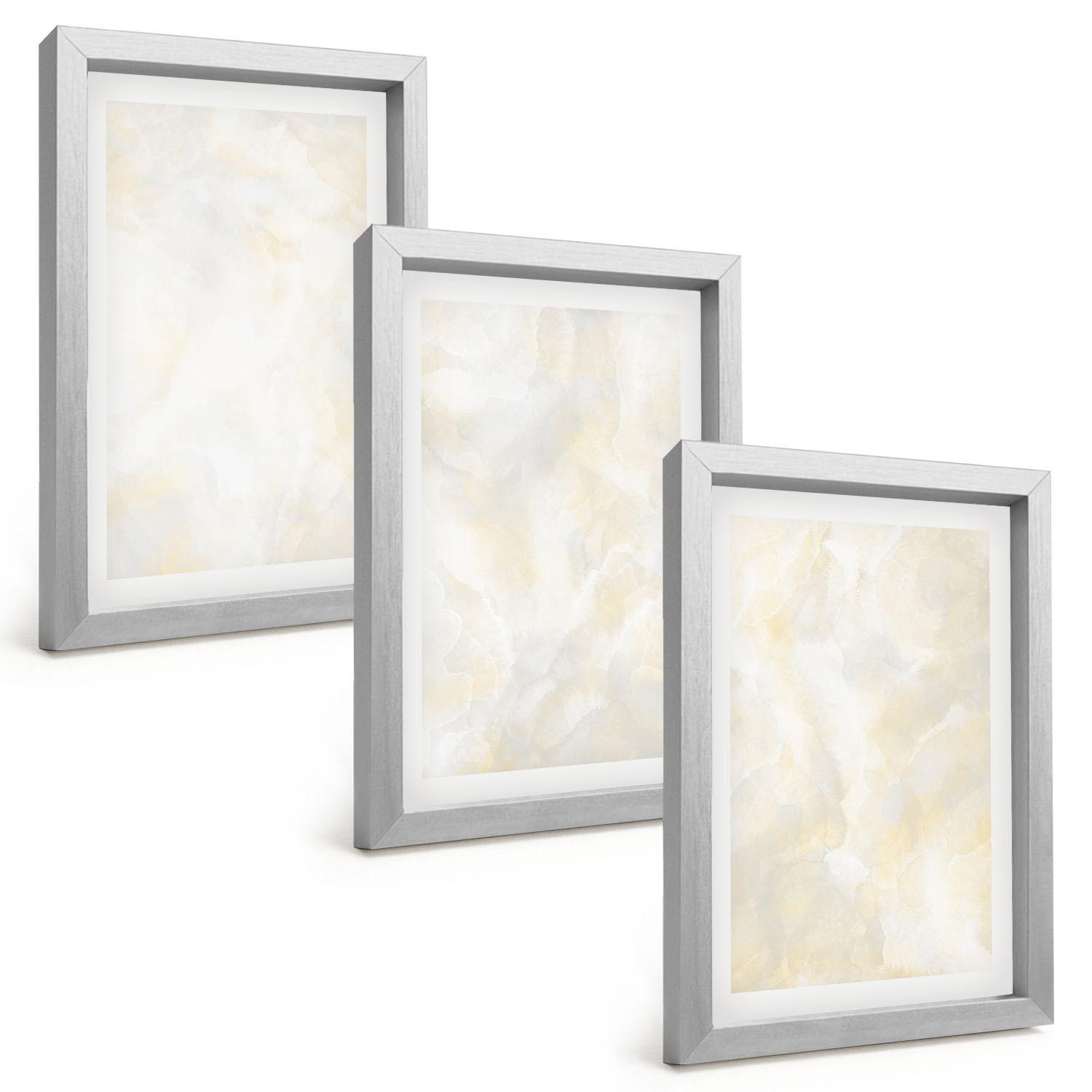 BILDER SET 3er Set - 20x30 cm Silberner Rahmen - Helles Strukturfarbendesign - Silberfarben, Kunststoff (20/30cm) - TULUP