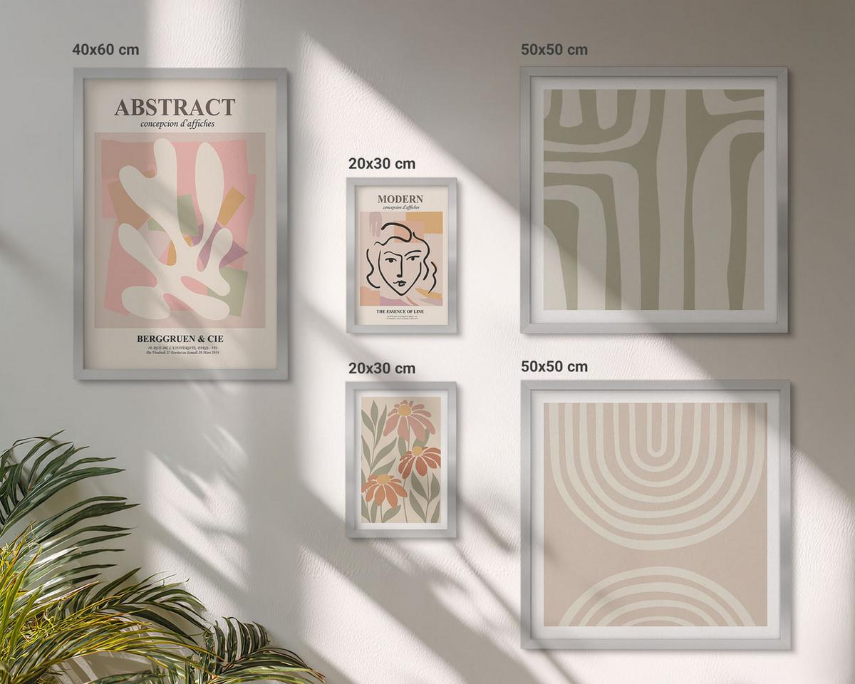 BILDER SET 5er Set - 50x50 cm & 20x30 cm & 40x60 cm Silberner Rahmen - Abstrakte Pflanzenformen - Silberfarben, Kunststoff (40/60cm) - TULUP