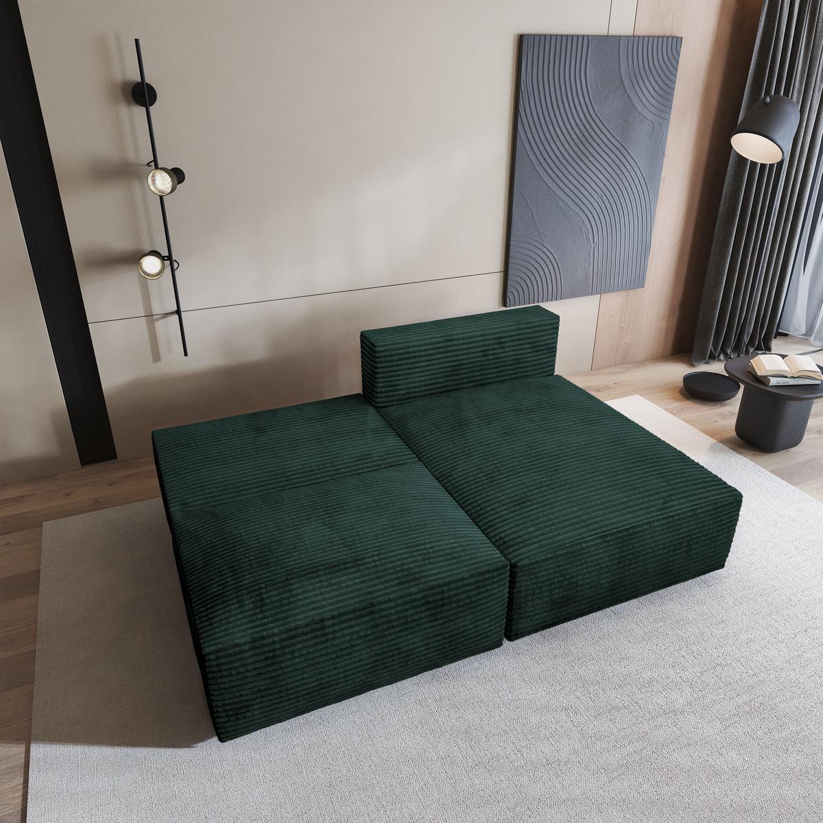 ECKSOFA FIORO Grün Kordstoff mit Schlaffunktion - Grün, Holz (204/148cm) - MASSENO