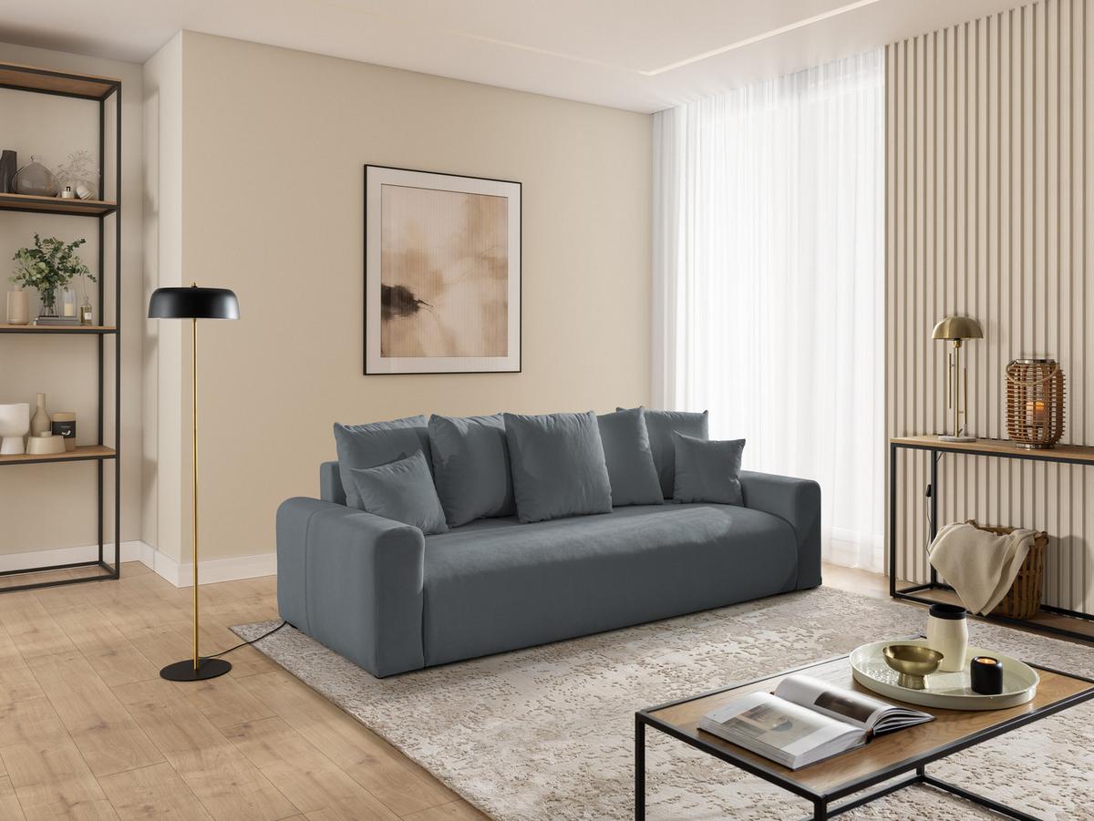 SCHLAFSOFA Calma mit Bettkasten im Bumpy-Design aus weichem Dunkelgrau Webstoff - Dunkelgrau/Schwarz, Holz/Kunststoff (239/88/98cm) - S-Style