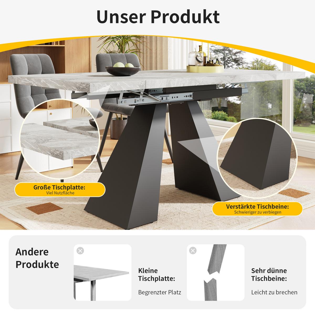ESSTISCH ausziehbar 99–159 cm in Grau Marmor-Optik - Weiß, Holzwerkstoff (74/99/77cm) - Urban Meuble