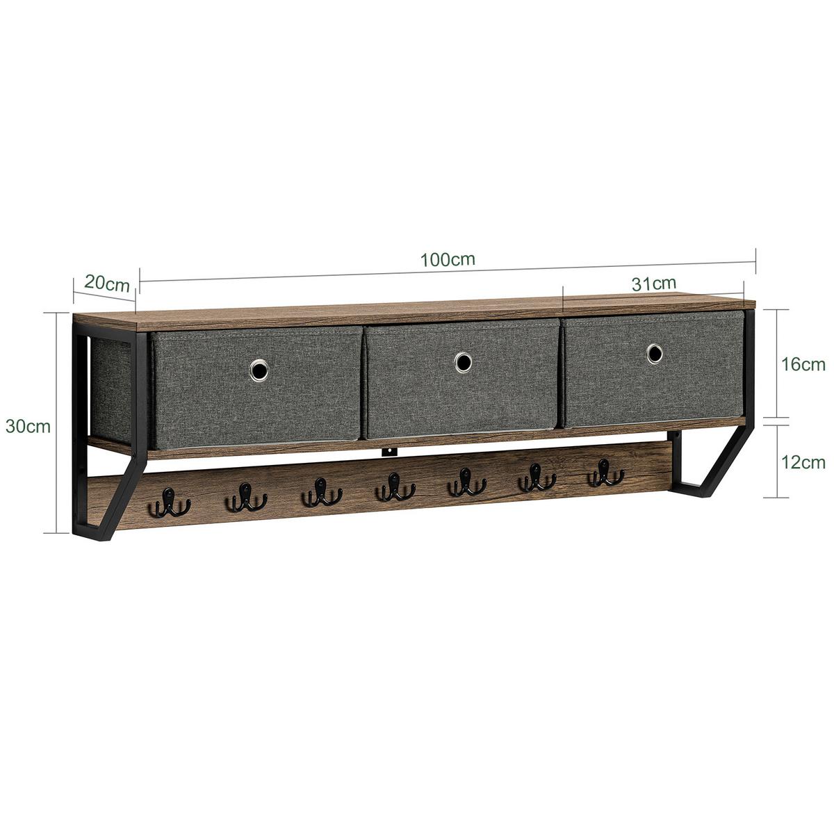 WANDGARDEROBE Vintage - Schwarz/Braun, Holzwerkstoff/Metall (100/30/20cm) - SoBuy