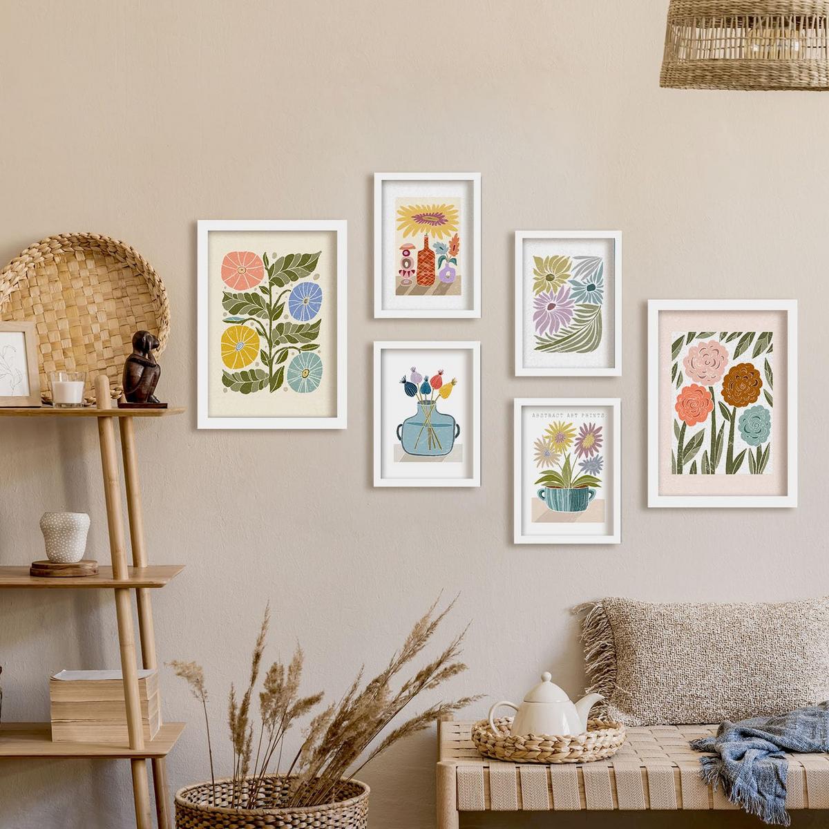 POSTER Set Mit 6 Drucken Blüten In Der Sammlung Ethnischer Style Drucke Dekorative Rahmen Für Ihr Zuhause Wandkunstdruck A3 & A4 Weißer Rahmen - Weiß, Papier (29/3cm) - Nacnic