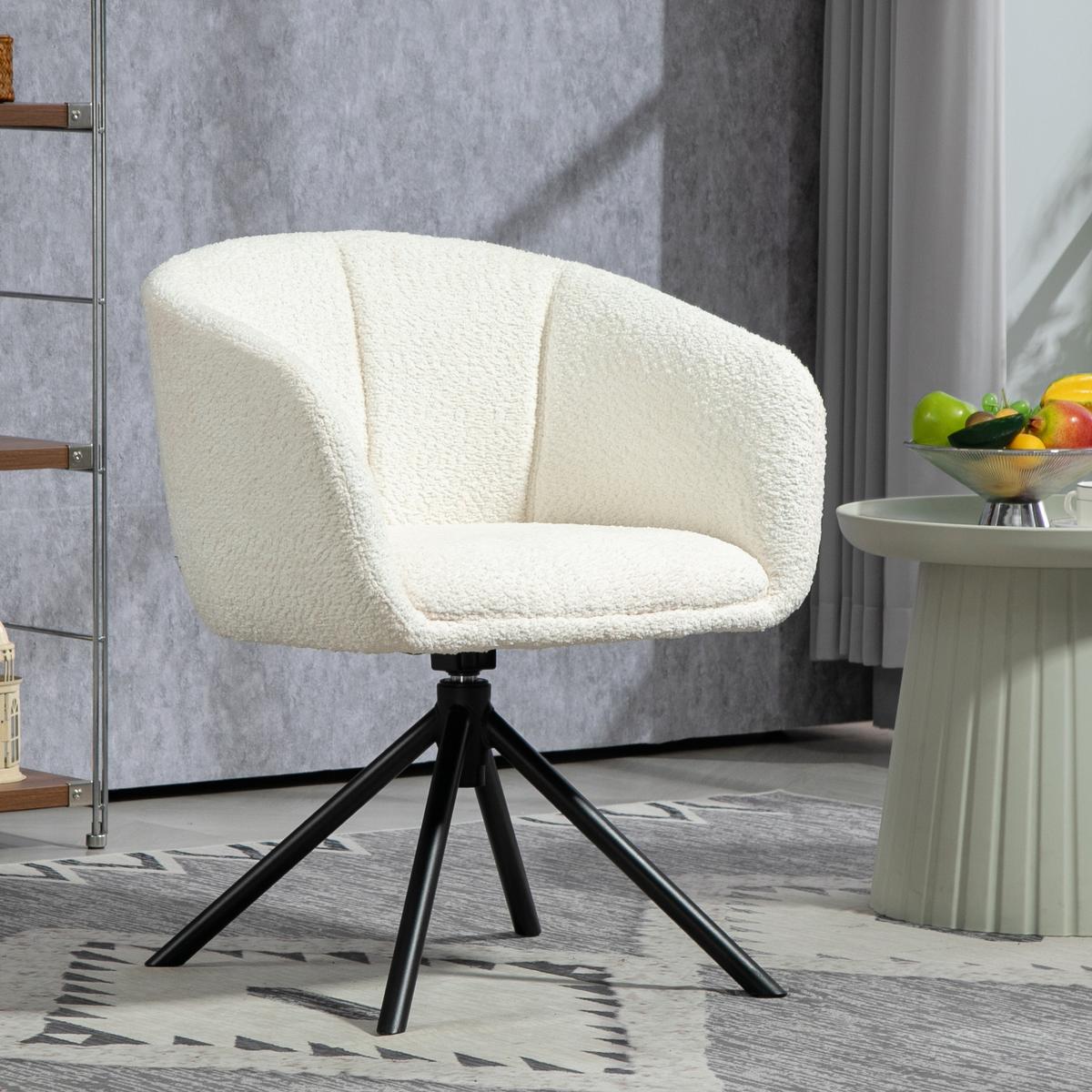 ARMLEHNENSTUHL Loungesessel mit Armlehne, 360° Drehfunktion, Leinenoptik, Cremeweiß - Creme, Kunststoff (58.5/78.5/59cm) - HOMCOM