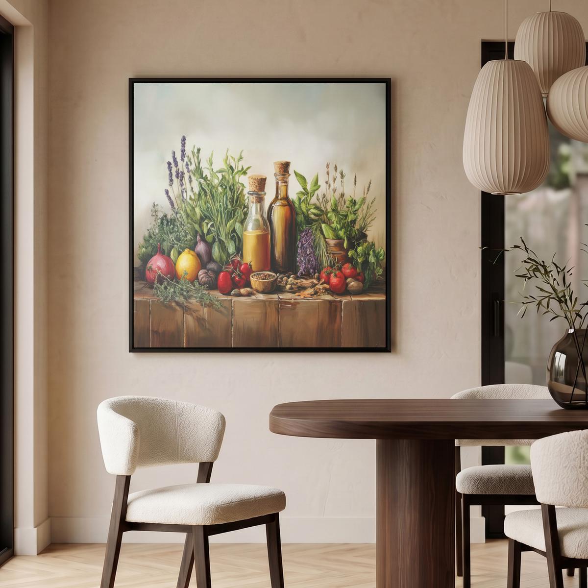 LEINWAND Bilder mit Rahmen - Stilleben - Kräuter - Gewürze - Früchte - Farbenfroh - 90x90 - Grün, Textil (90/90cm) - MuchoWow