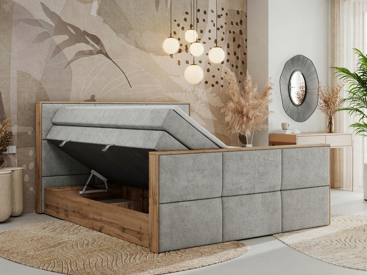 BOXSPRINGBETT ALBERO 2 KING DUO 180/200 Hellgrau Strukture - H4 - Hellgrau, Holz/Textil (180/200cm) - MKS
