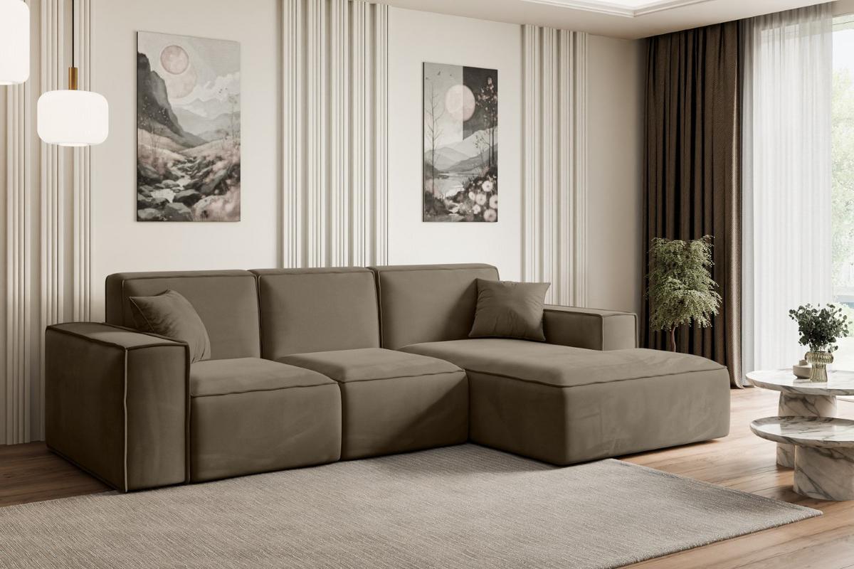 ECKSOFA Ottomane Rechts SERRA-L - 266x169x80 cm Braun Velours - Schwarz/Braun, Holzwerkstoff/Kunststoff (266/169cm) - ALTDECOR