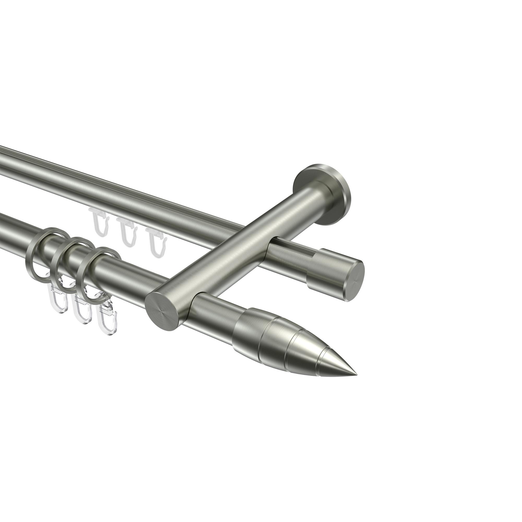 GARDINENSTANGE RUNDROHR-INNENLAUF Platon Samanto 400 cm (geteilt in 2 x 200 cm), 2-läufig, 20 mm Ø Edelstahl-Optik - Edelstahlfarben, Metall (400cm) - INTERDECO