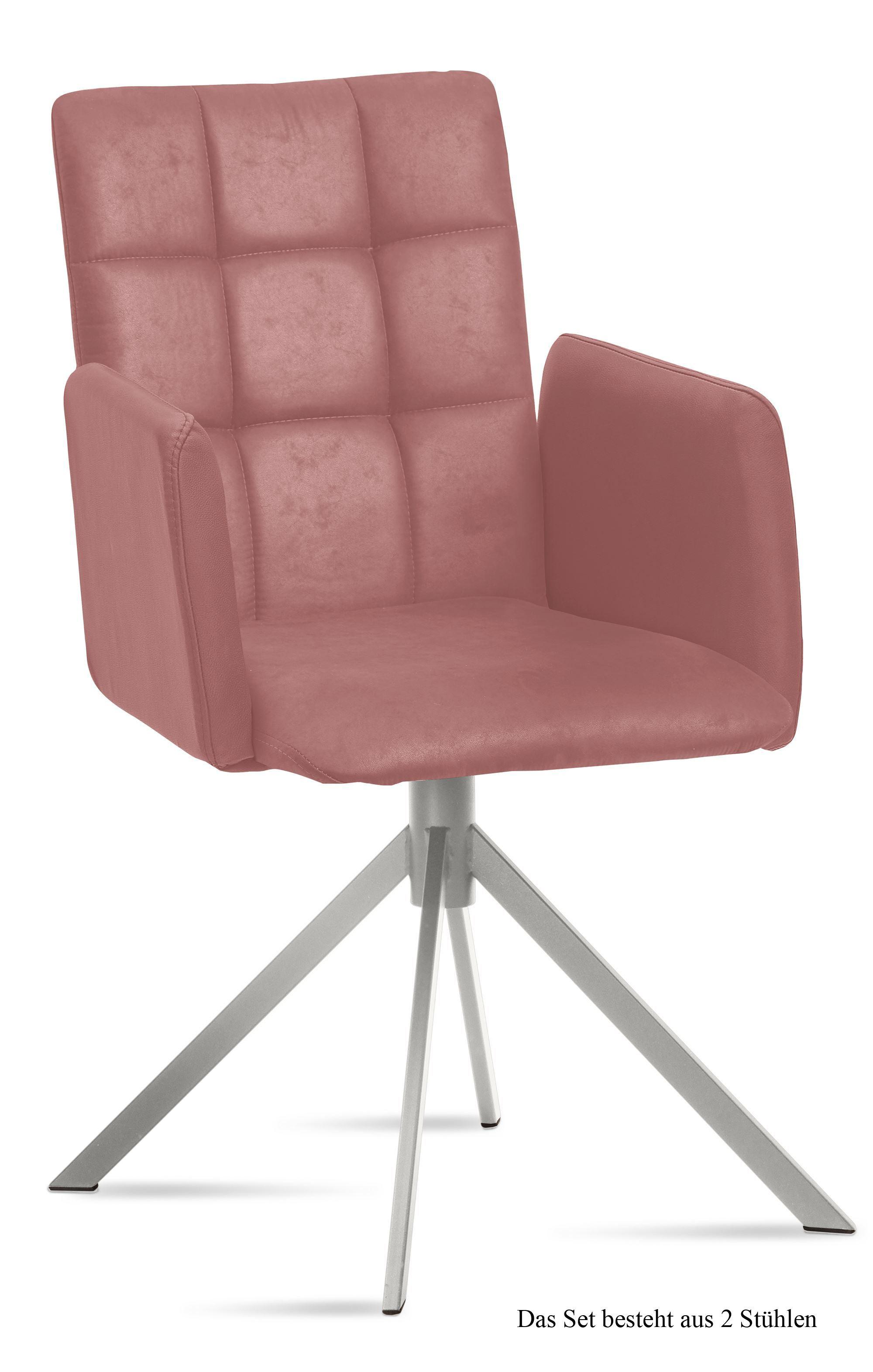 ARMLEHNSTUHL (2er-Set) Dorita 52x91x60 Edelstahl/Rosewood - Edelstahlfarben/Dunkelrosa, Kunststoff (60/91/52cm) - 58aufmkessel