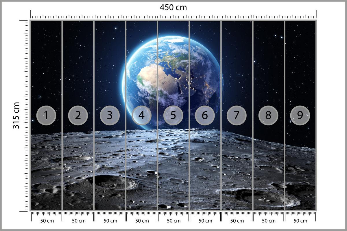 FOTOTAPETE für Schlafzimmer Mondblick Erde Kosmos Planet 450x315 - Blau/Schwarz, Papier (450/315cm) - Muralo