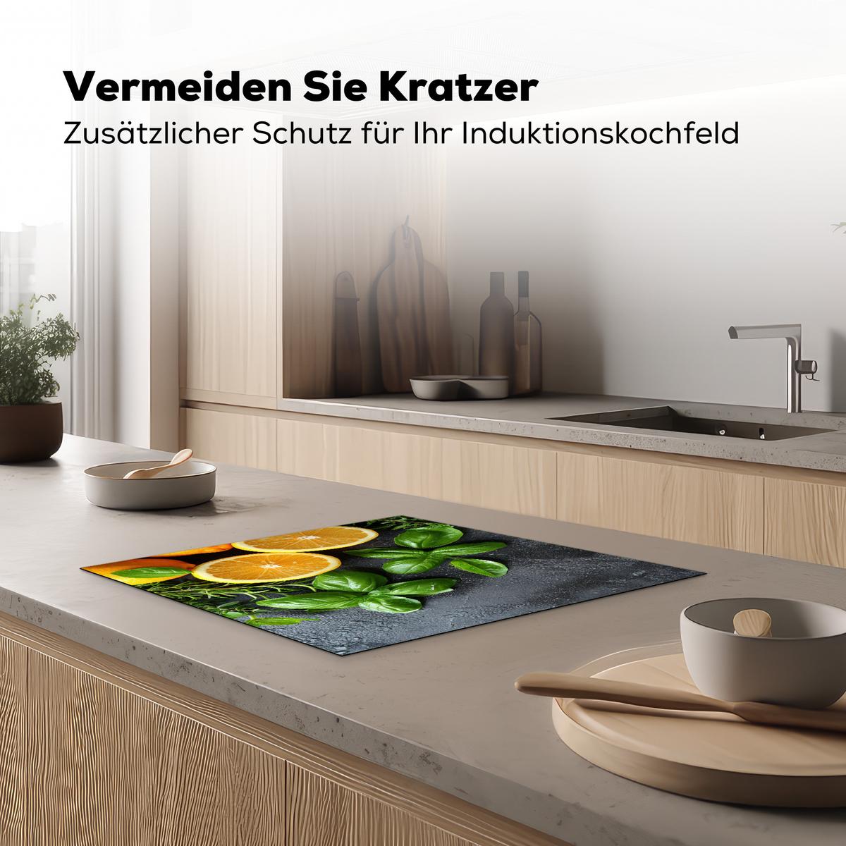 HERDABDECKPLATTE Obst - Grau - Konkret - Orange - Pflanzen Abdeckung Ceranfeld 57.6x51.6 cm - Anthrazit, Kunststoff (57.6/51.6/0.2cm) - MuchoWow