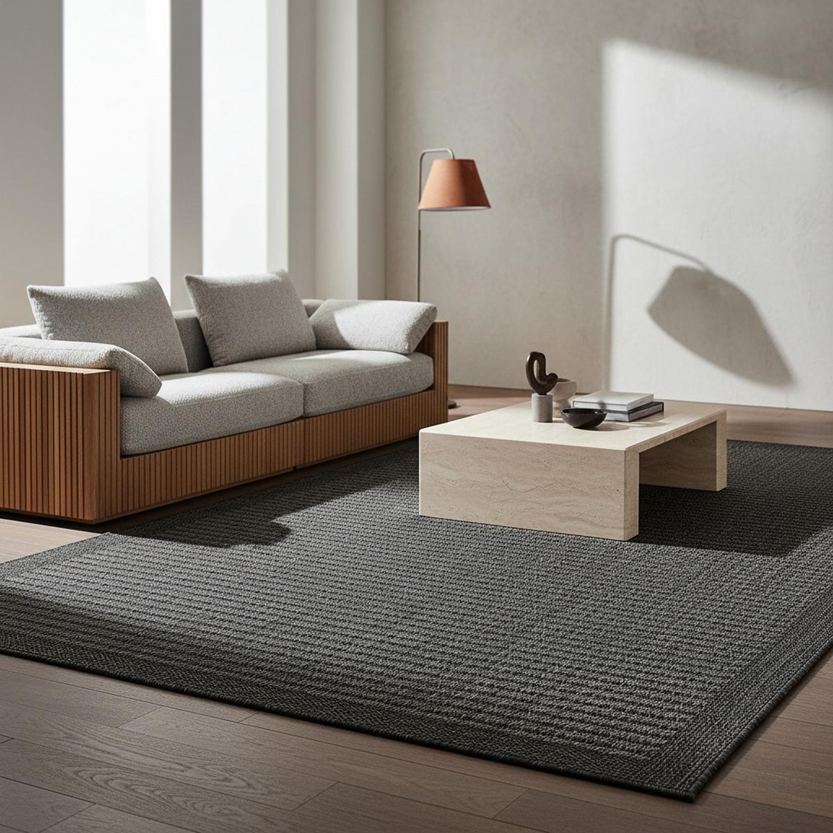 TEPPICH Outdoor DAFNE in Schwarz, einfarbig, 140 x 200 cm - Grau, Textil (200/140cm) - KADIMA DESIGN