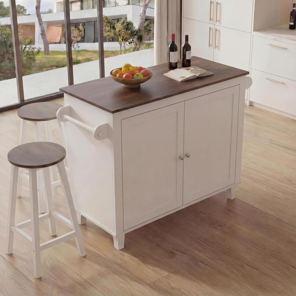 KÜCHENINSEL Weiß, Braun - Weiß/Braun, Holz (120/90/45cm) - MCW