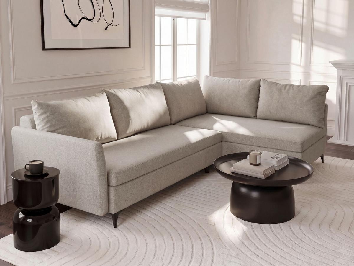 ECKSCHLAFSOFA 3-Sitzer Stoff Beige mit Stauraum linksseitig Koge - Beige, Textil (281/93cm) - Beliani