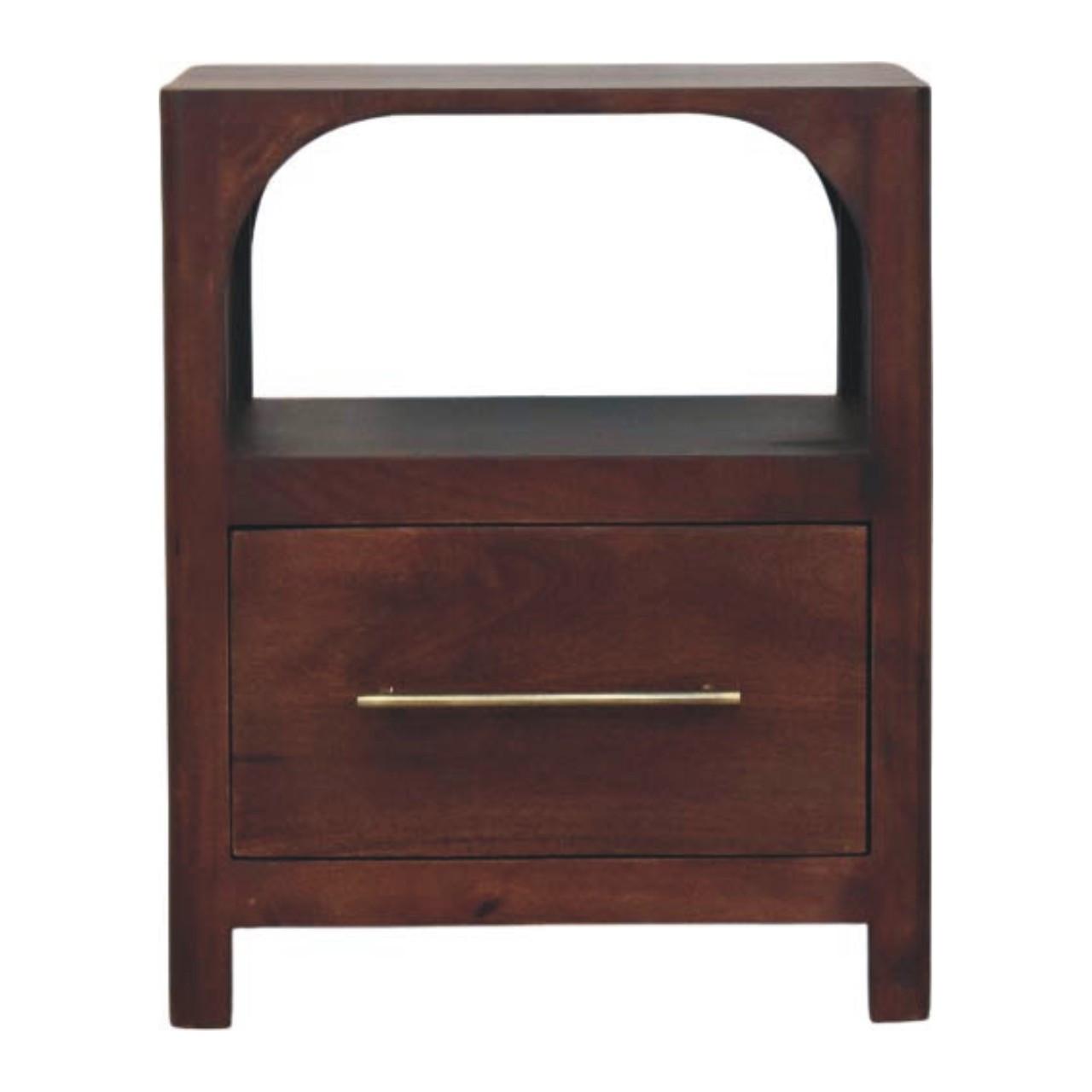 NACHTTISCH mit Wine-Wood-Oak-Finish, 1 Schublade, 1 offene Ablage, dunkelbraun. - Dunkelbraun, Holz/Metall (45/55/35cm) - Artisan Furniture