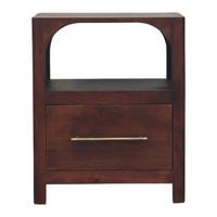 NACHTTISCH mit Wine-Wood-Oak-Finish, 1 Schublade, 1 offene Ablage, dunkelbraun. - Dunkelbraun, Holz/Metall (45/55/35cm) - Artisan Furniture