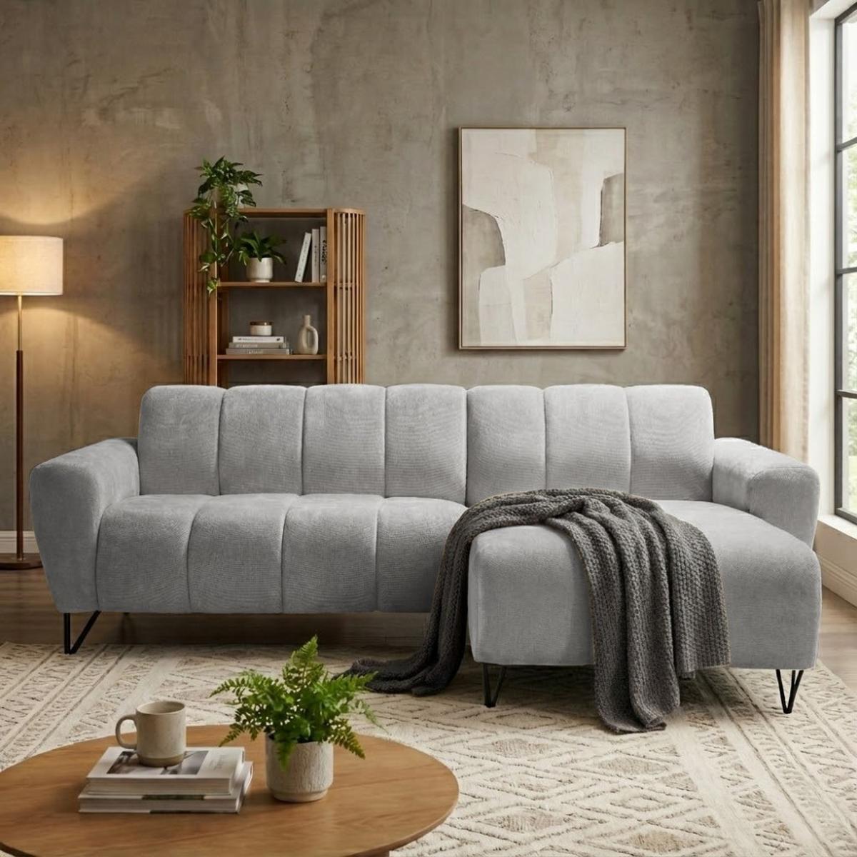 ECKSOFA Volare Mini ohne Schlaffunktion hellgrau rechts, Vega-Stoff - Hellgrau/Schwarz, Textil/Metall (256/165cm) - Beautysofa