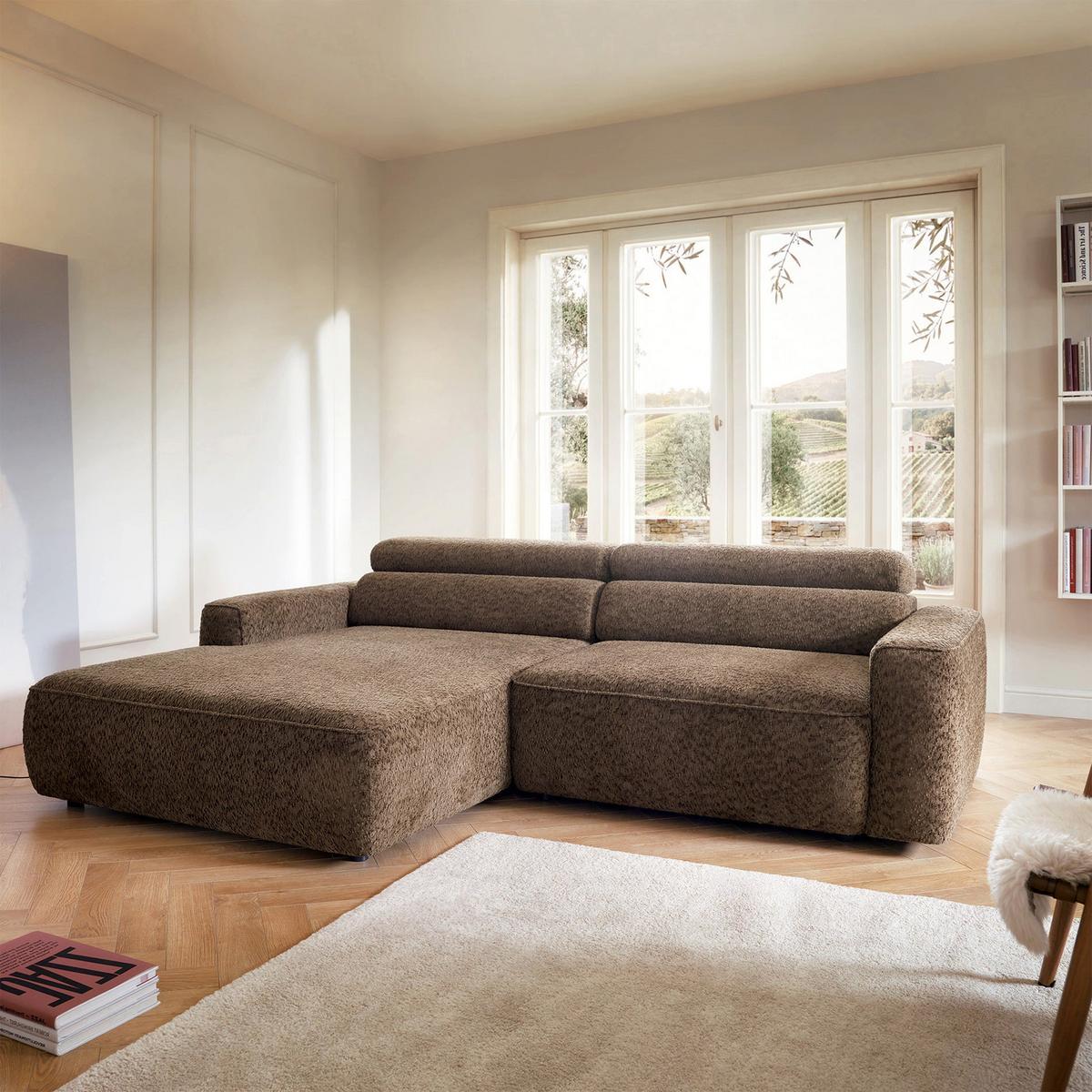 ECKSOFA Fando Hellbraun Chenille - Hellbraun/Schwarz, Kunststoff/Textil (252/182cm) - Selsey