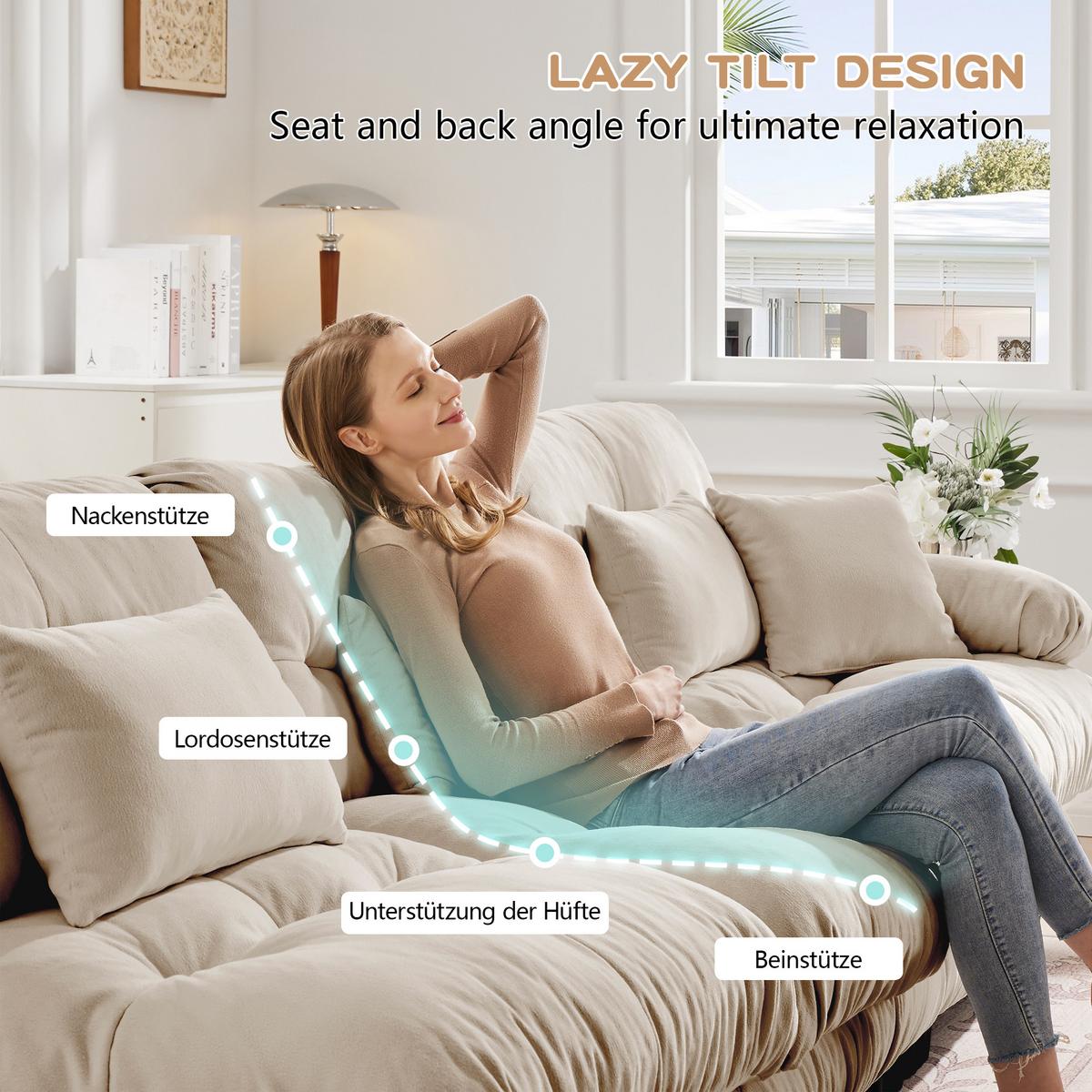 ECKSOFA Modulares 313cm Chenille Cloud-Sofa mit Ottoman für das Wohnzimmer - Cappuccino, Textil (313/145cm) - Urban Meuble