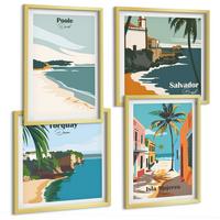 BILDER SET 4er Set - 50x50 cm & 40x60 cm Goldrahmen - Tropische Strände und Palmen - Goldfarben, Kunststoff (50/50cm) - TULUP