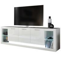 TV-LOWBOARD weiß Hochglanz 200 cm, TV Unterschrank mit Komforthöhe - Weiß Hochglanz/Silberfarben, Glas/Holzwerkstoff (198/61/43cm) - Furn.Design