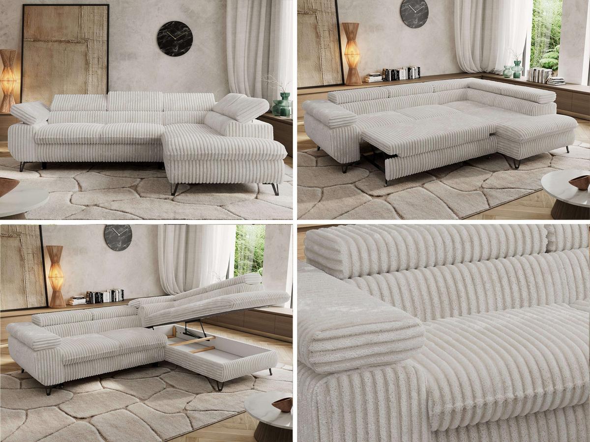 ECKSOFA PABLO L Beige Cord - Rechts Seite mit T25 Topper - Beige/Schwarz, Textil/Metall (273/208cm) - MKS