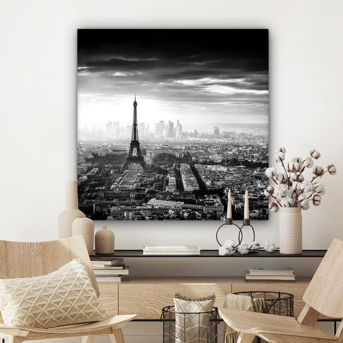 LEINWANDBILD Paris - Skyline - Eiffelturm - Stadt - Wolken Deko Groß 90x90 cm - Dunkelgrau, Textil (90/90cm) - MuchoWow