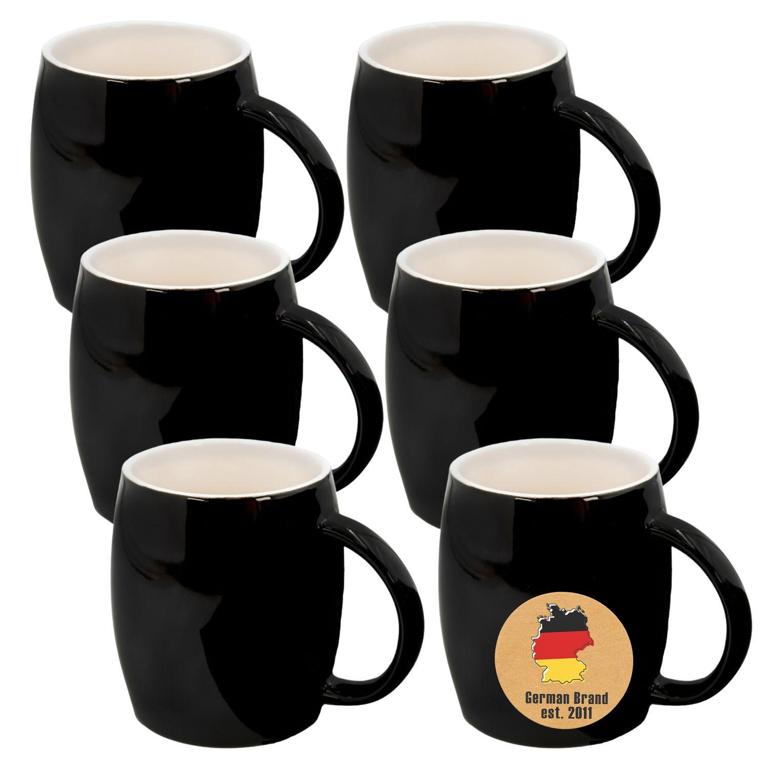 KAFFEETASSE TEETASSE (6er-Set) - Schwarz, Keramik (9/10.5/12.5cm) - Intirilife