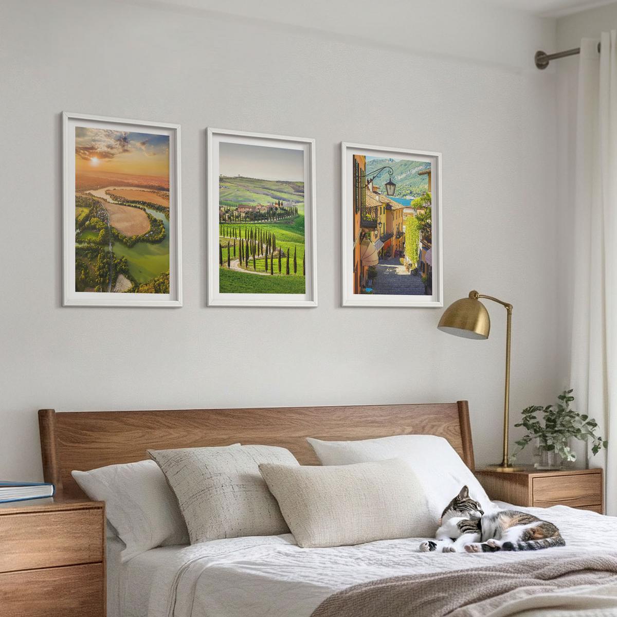 BILDER SET 3er Set - 40x60 cm Weißer Rahmen - Italienische Landschaften, Flussstraße - Weiß, Kunststoff (40/60cm) - TULUP