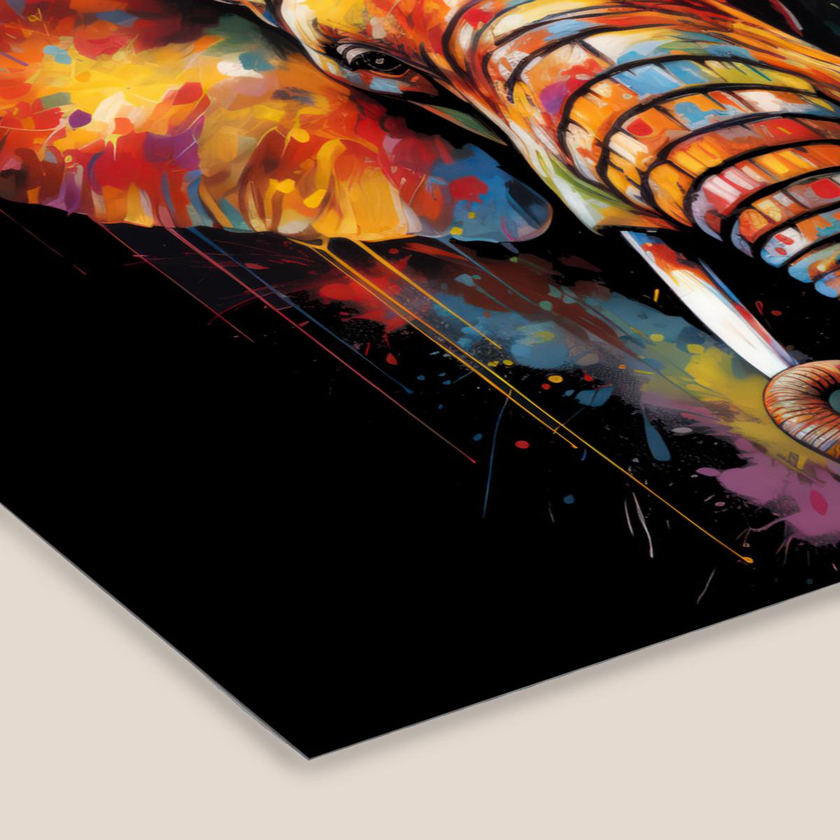 POSTER MIT RAHMENGERAHMTES BILD Elefant - Graffiti - Schwarz - Tiere - Farben 60x40 cm - Schwarz, Papier (60/40cm) - MuchoWow