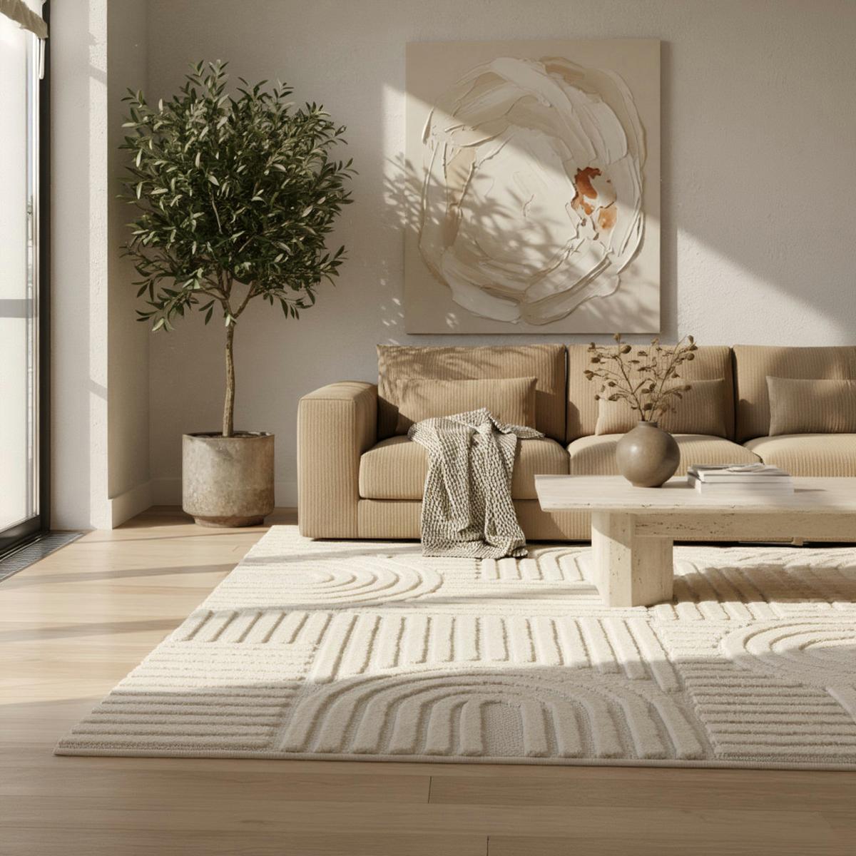 HOCHFLORTEPPICH RIGI, im Skandi-Boho-Stil, Creme, 120 x 170 cm - Beige, Textil (170/120cm) - KADIMA DESIGN